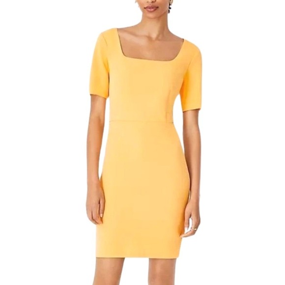 Ann Taylor Dresses & Skirts - Ann Taylor NWT Yellow Square Neck Womens Short Sleeve Sheath Midi Dress Size 8